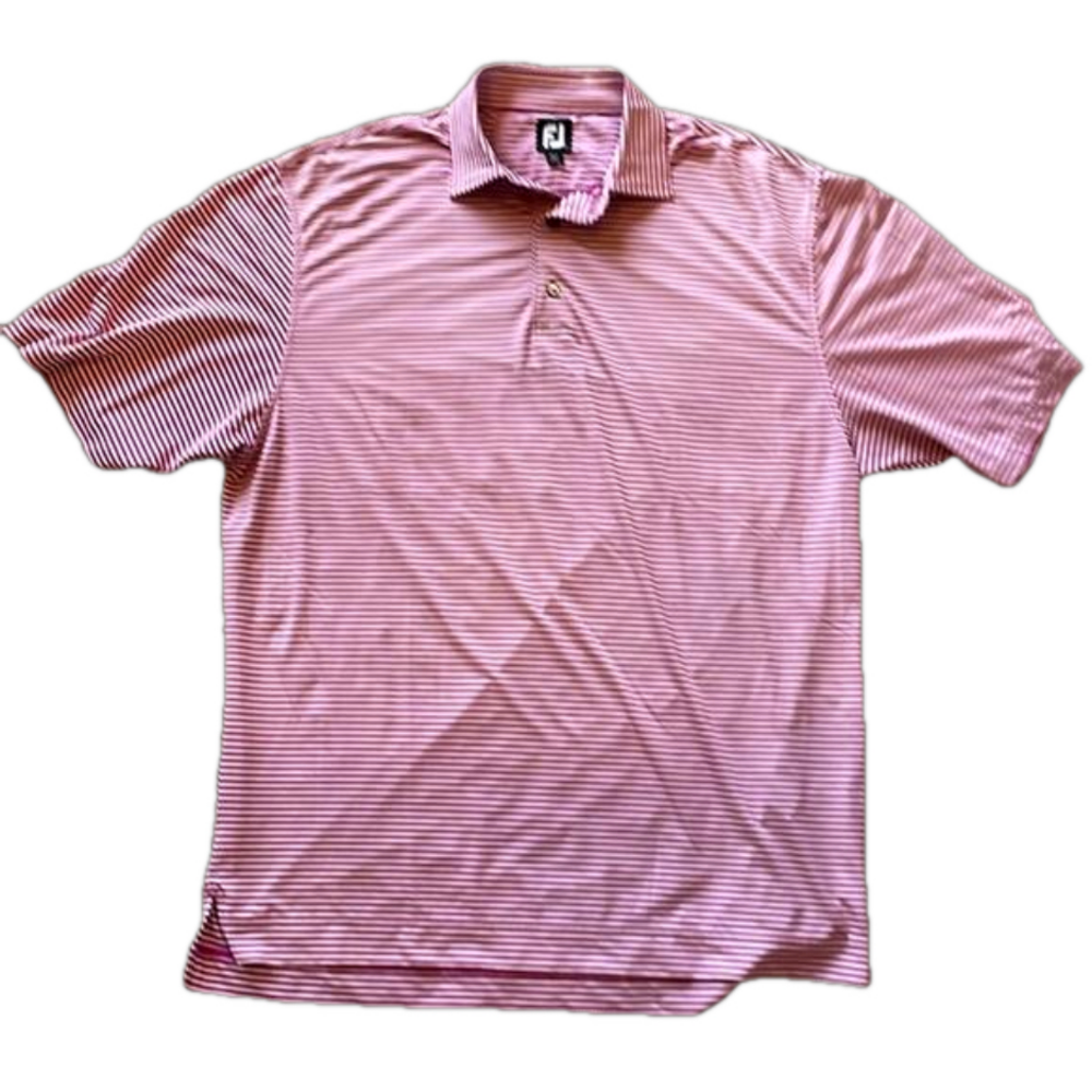 FootJoy Mens L Raspberry and White. Striped Polo Golf Shirt